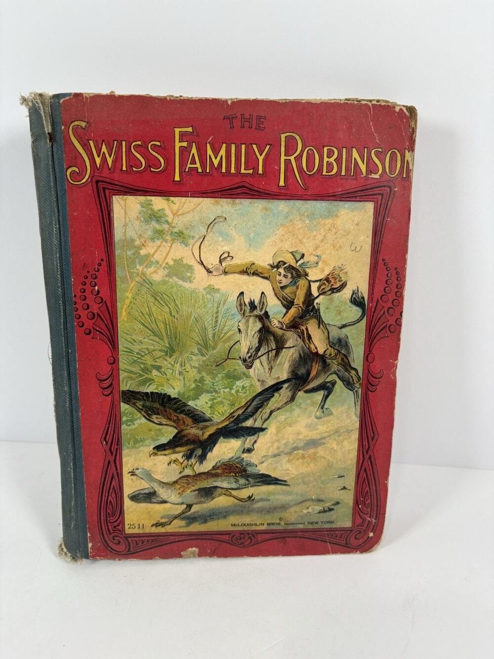 Swiss Family Robinson McLoughlin Bros W Kuhnert Illustrated Hardcover Book Worn